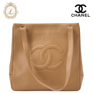 Chanel Deca Coco Mark Tote Bag Beige Caviar Leather